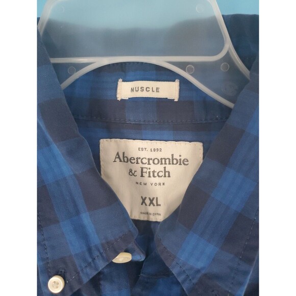 Abercrombie & Fitch Xxl Button Down Blue Plaid Chest Pocket Logo Long Sleeve - Picture 6 of 14